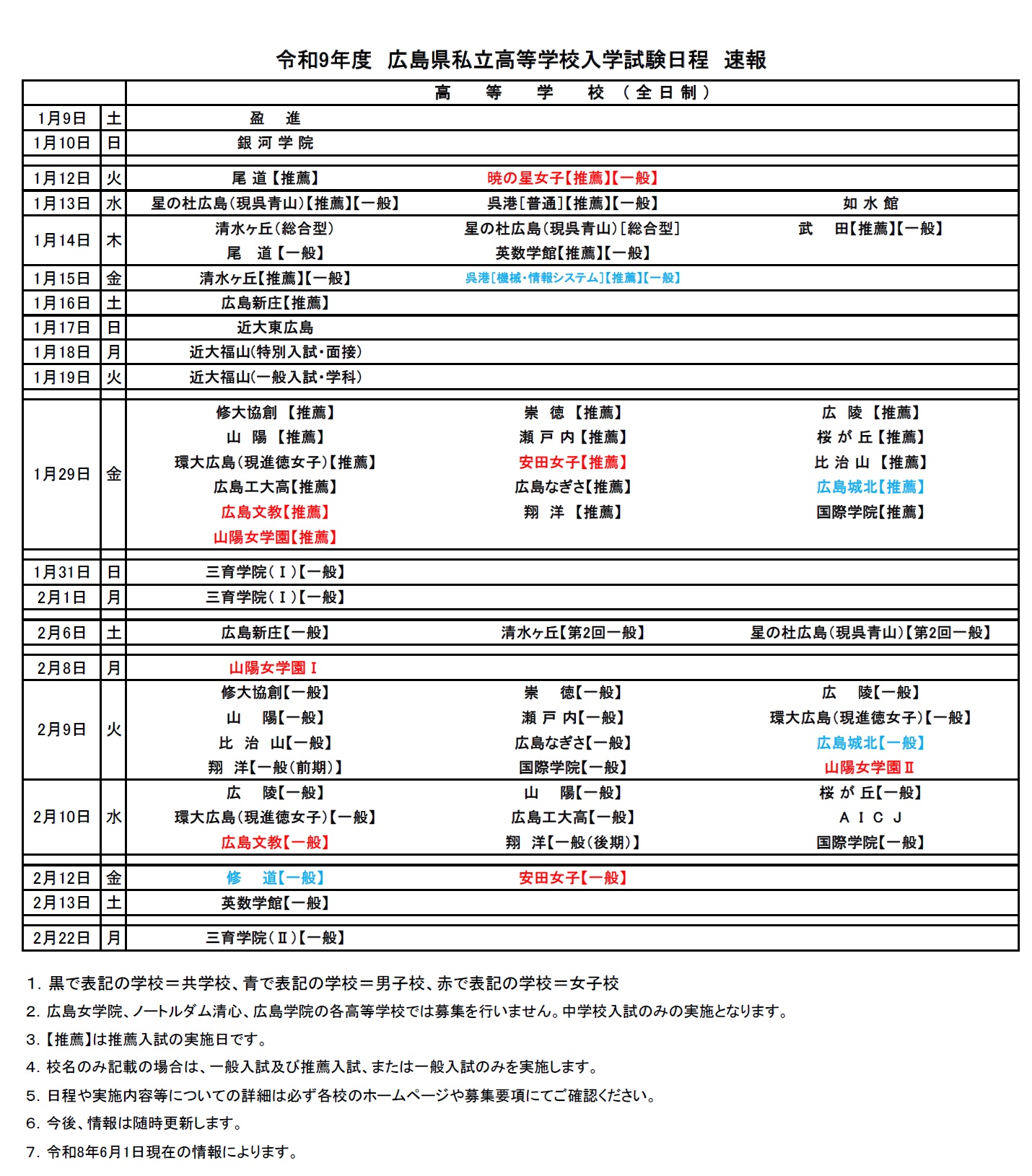 令和9年度】広島県私立中学・高校入試日程一覧｜安芸区・神辺のGoto塾